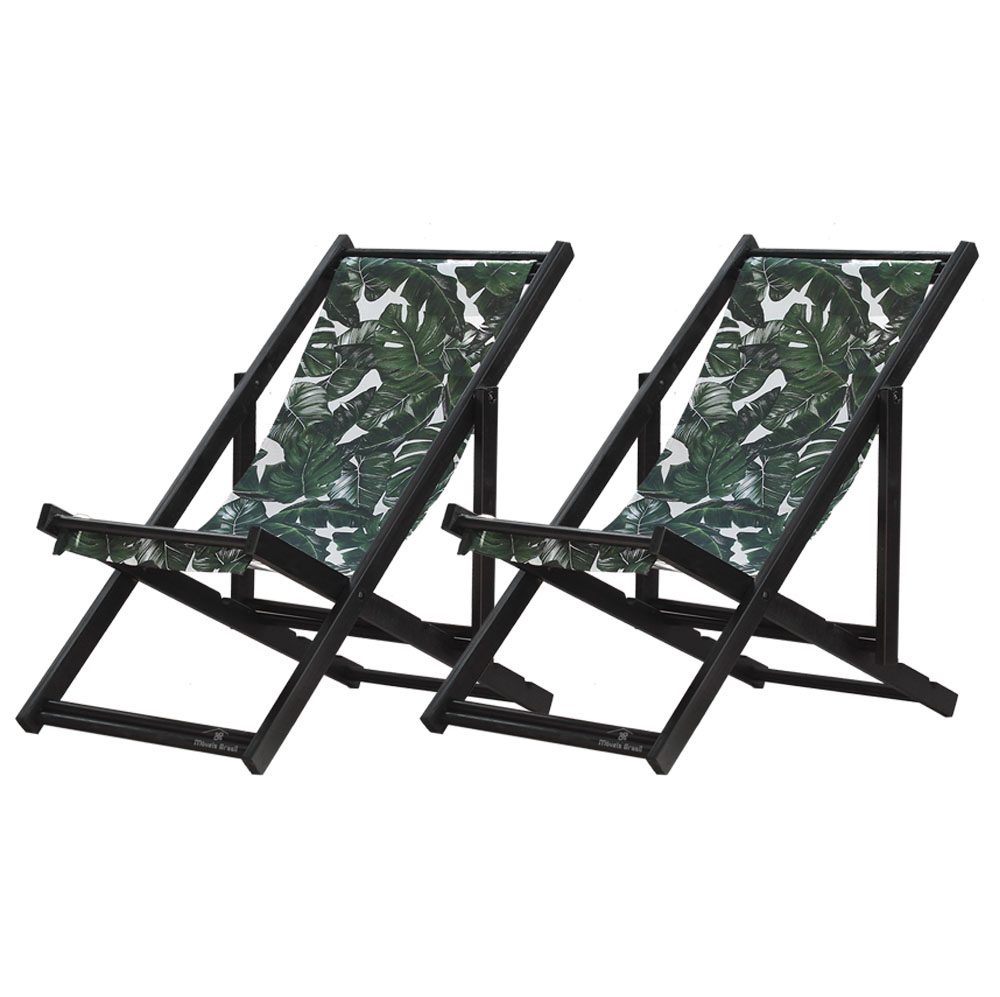Kit 2 Espreguiçadeiras Dobrável Black SB-Folhas Verdes
