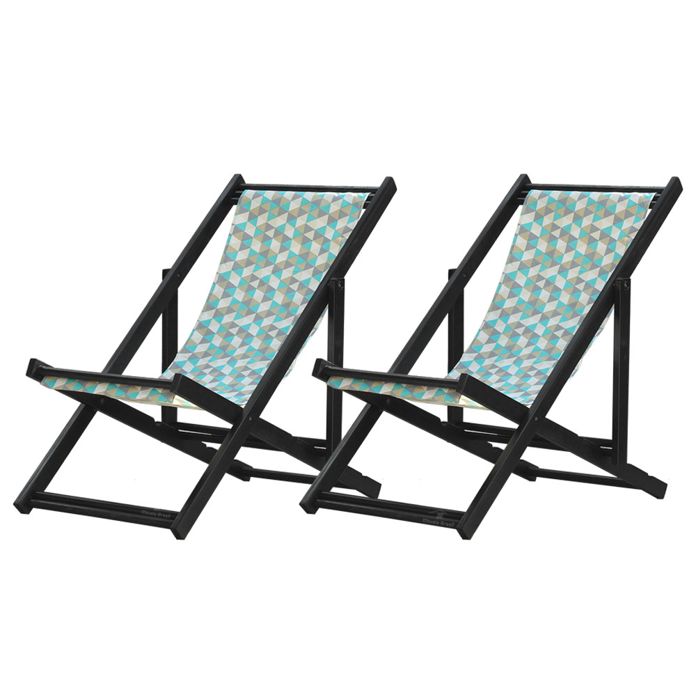 Kit 2 Espreguiçadeiras Dobrável Black SB-Triang Azul
