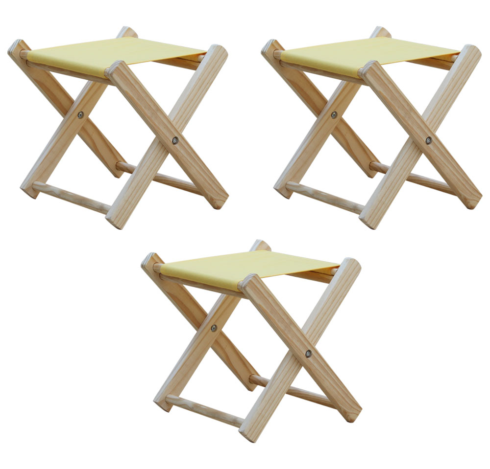 Kit 3 Banquinho de Madeira Banqueta Pescador-Branco