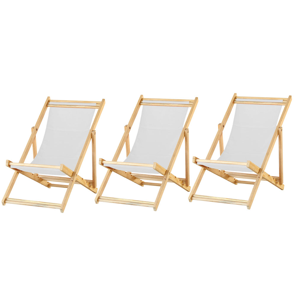 Kit 3 Cadeira Espreguiçadeira Dobrável S/B-Branco