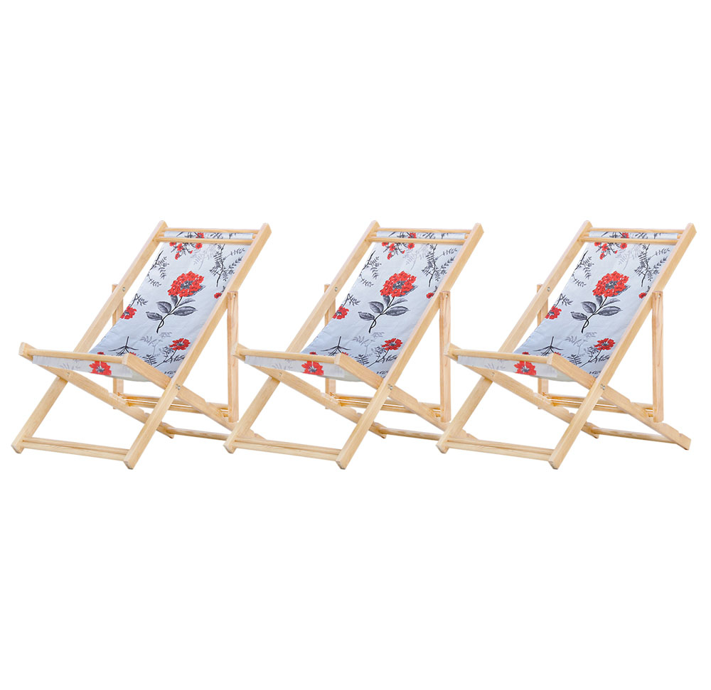Kit 3 Cadeira Espreguiçadeira Dobrável S/B-Cinza Floral