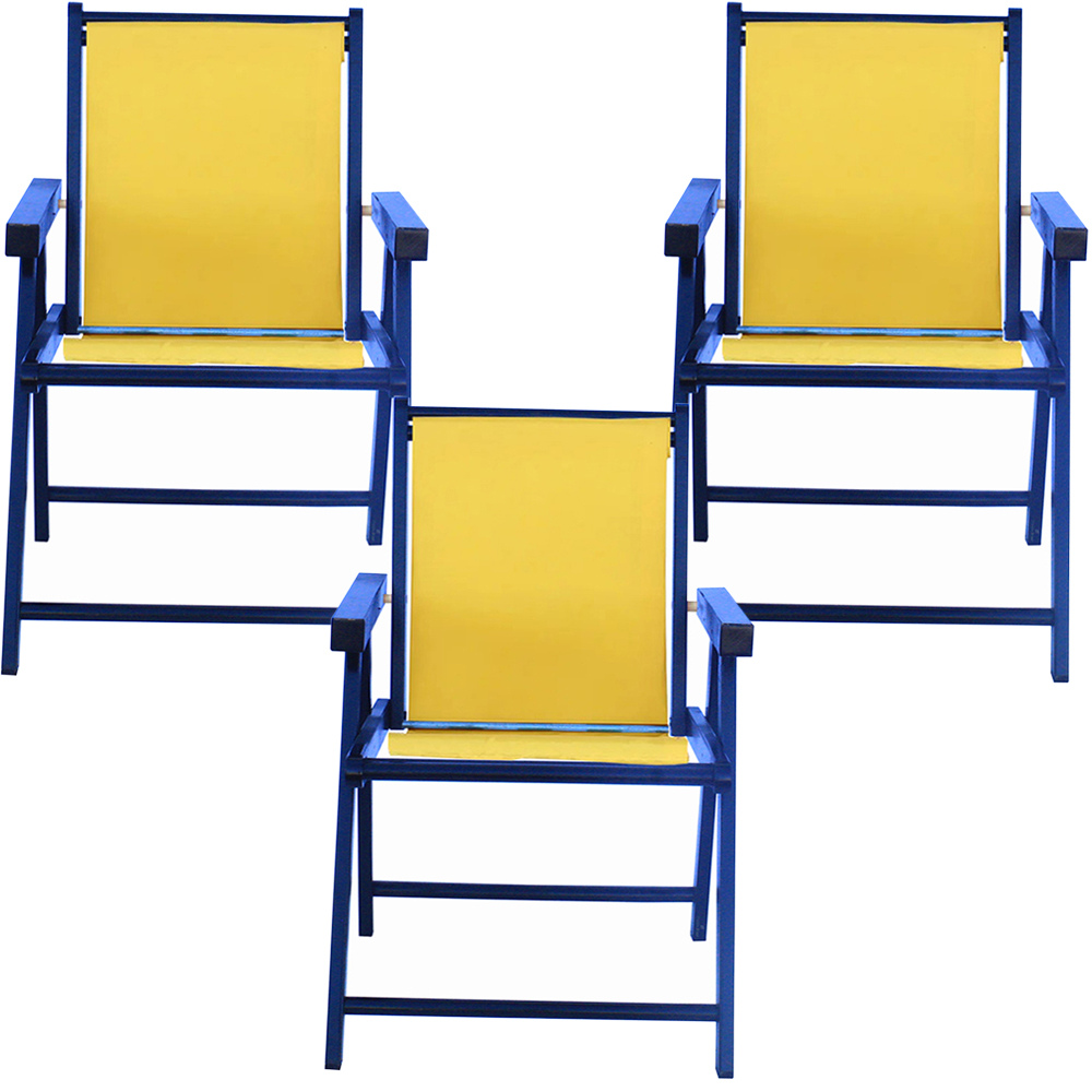 Kit 3 Cadeira Praia Dobrável Madeira Black-Amarelo