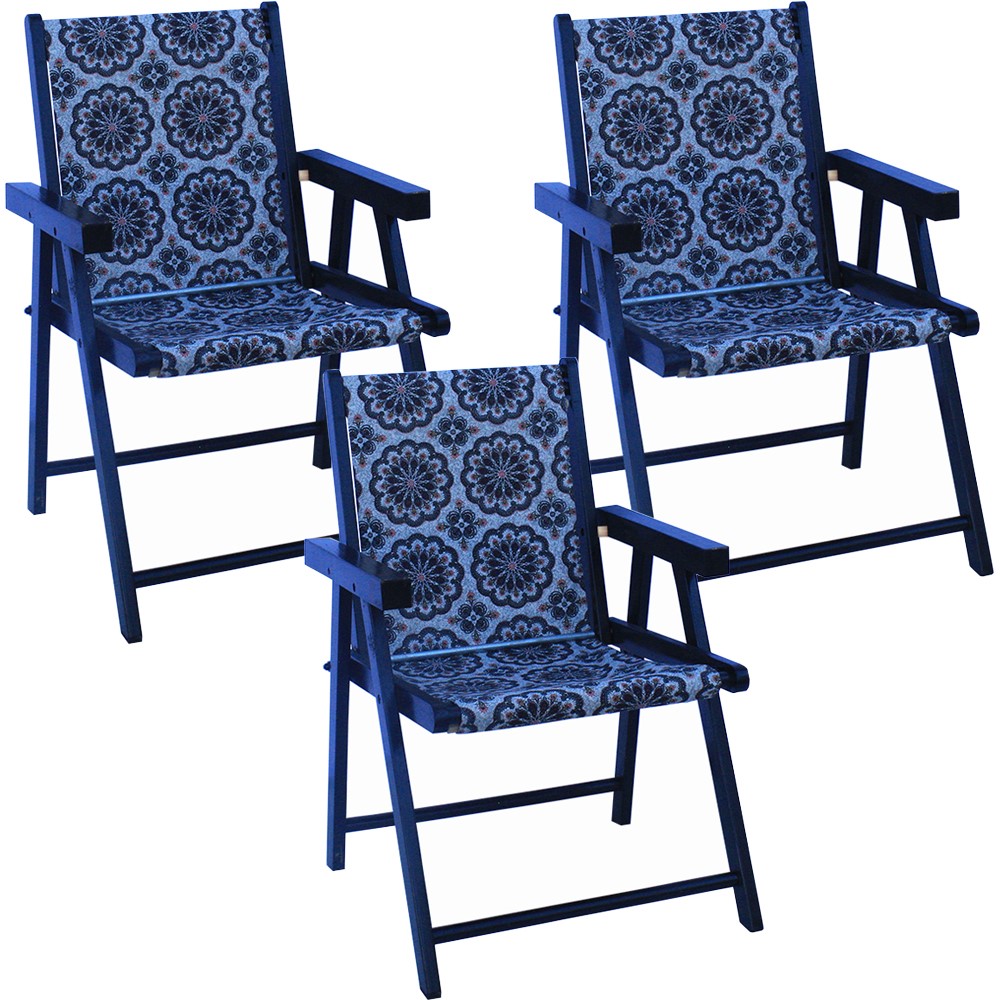Kit 3 Cadeira Praia Dobrável Madeira Black-Mandala