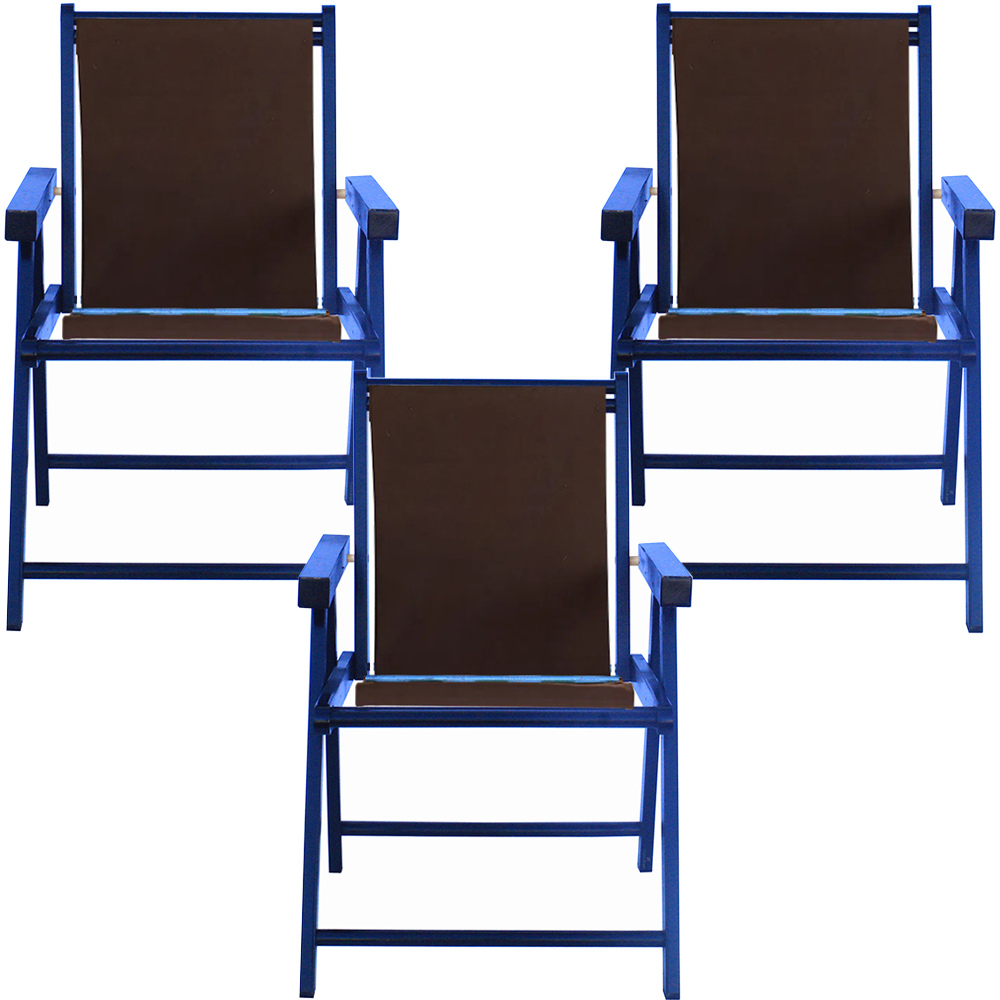 Kit 3 Cadeira Praia Dobrável Madeira Black-Marrom