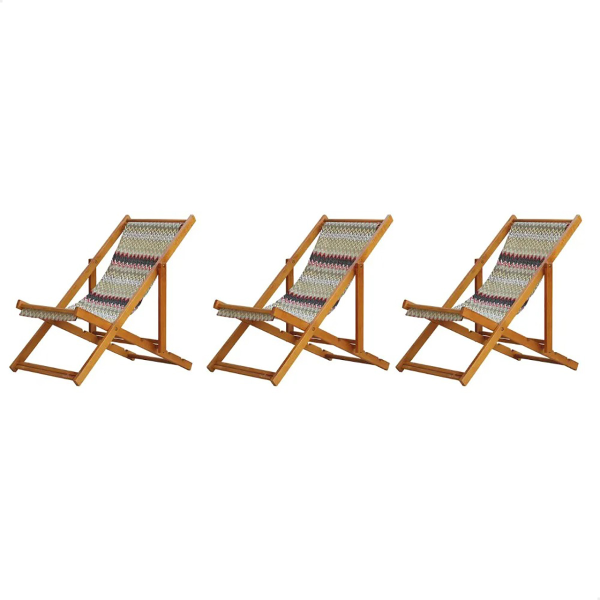 Kit 3 Espreguiçadeira Preguiçosa Dobrável Mel SB-Chevron Verm