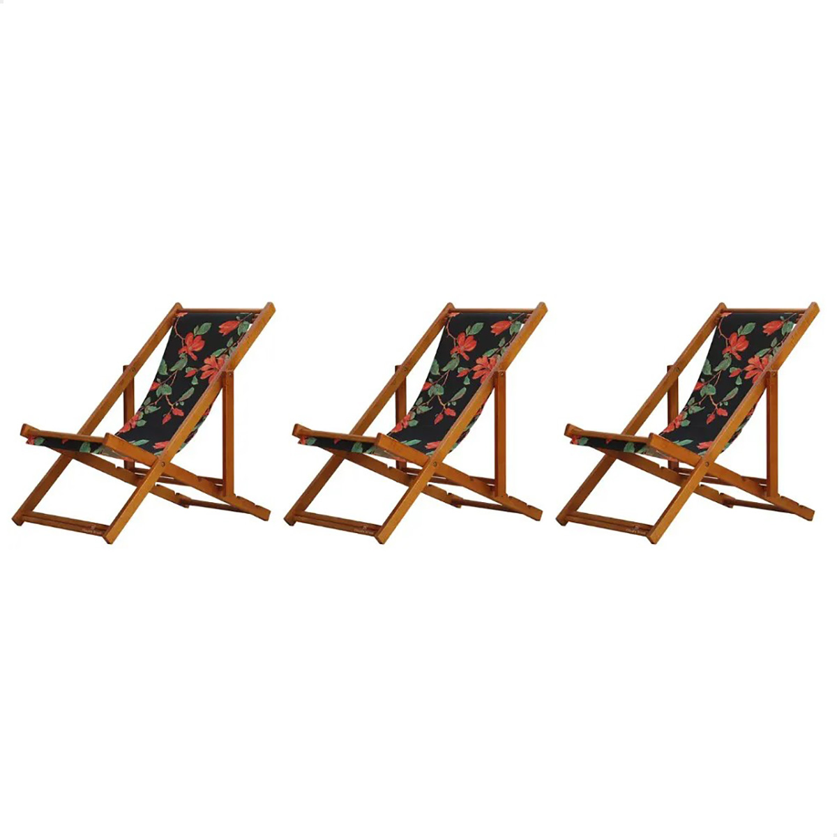 Kit 3 Espreguiçadeira Preguiçosa Dobrável Mel SB-Preto Flores