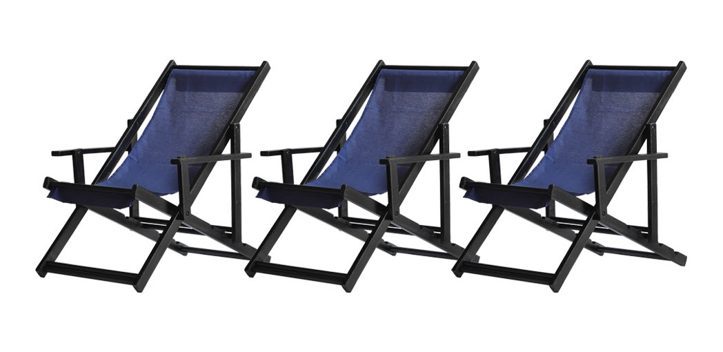 Kit 3 Espreguiçadeiras Dobrável Black CB-Azul Escuro