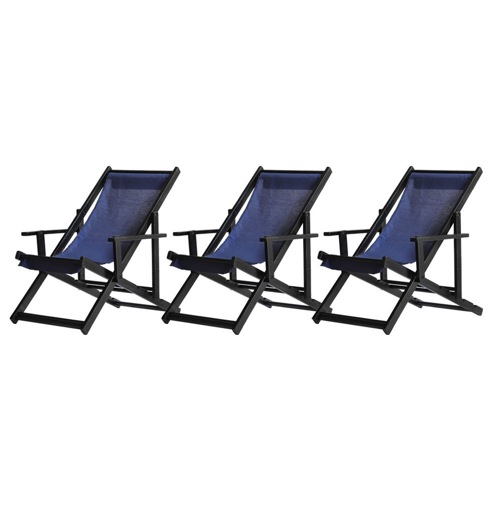 Kit 3 Espreguiçadeiras Dobrável Black CB-Azul Marinho