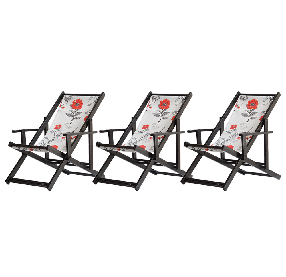 Kit 3 Espreguiçadeiras Dobrável Black CB-Cinza Floral