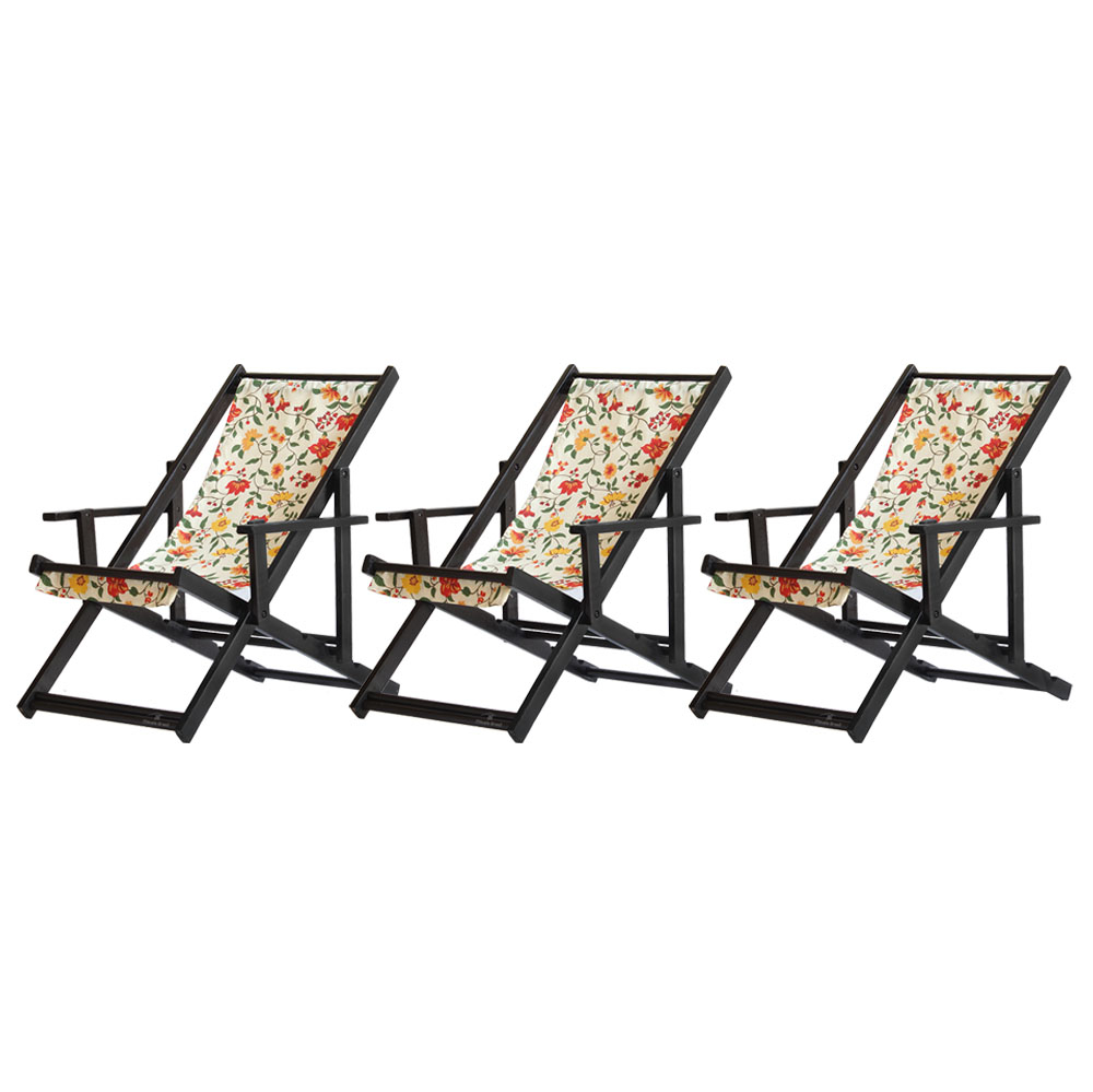 Kit 3 Espreguiçadeiras Dobrável Black CB-Floral