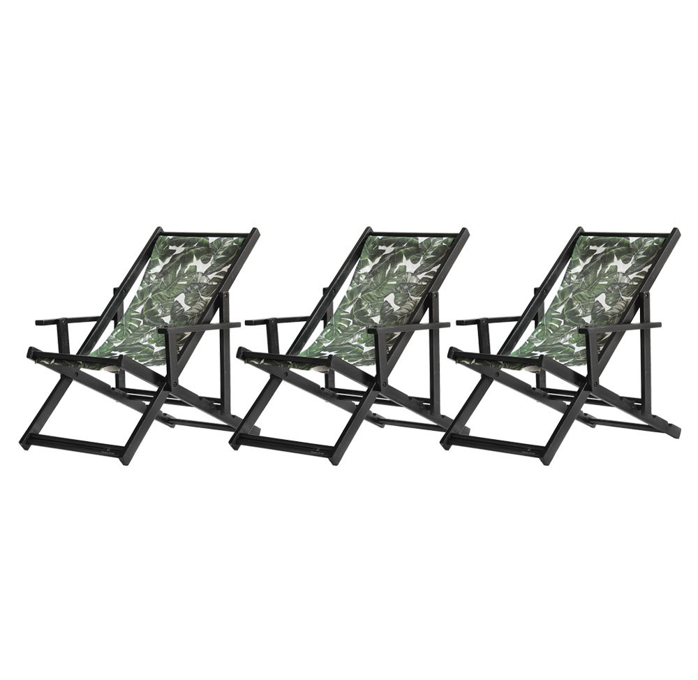 Kit 3 Espreguiçadeiras Dobrável Black CB-Folhas Verdes