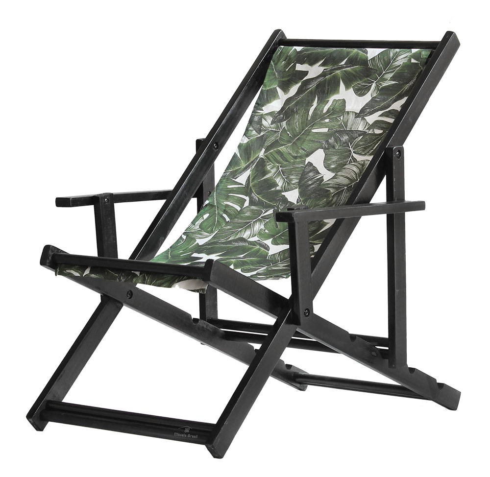 Kit 3 Espreguiçadeiras Dobrável Black CB-Folhas Verdes