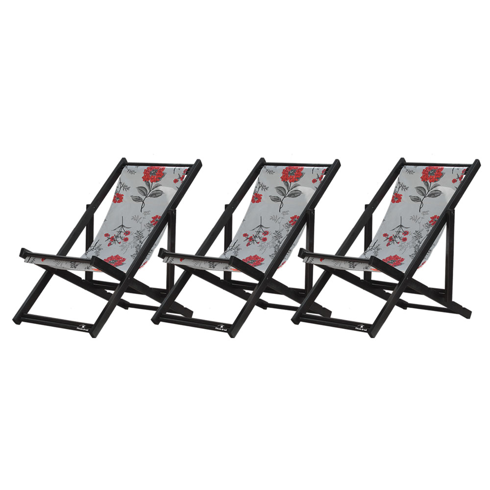 Kit 3 Espreguiçadeiras Dobrável Black SB-Cinza Floral