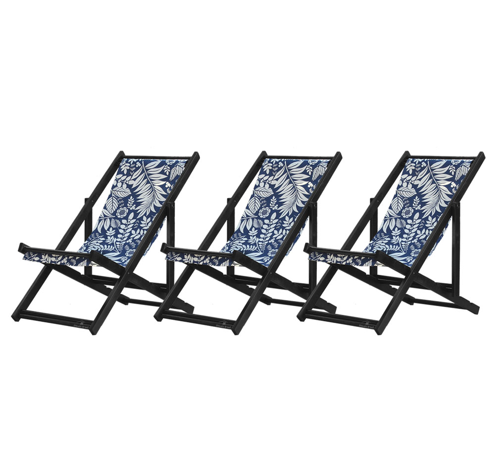 Kit 3 Espreguiçadeiras Dobrável Black SB-Folhas Brancas