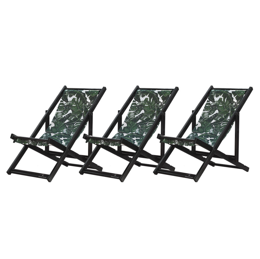 Kit 3 Espreguiçadeiras Dobrável Black SB-Folhas Verdes