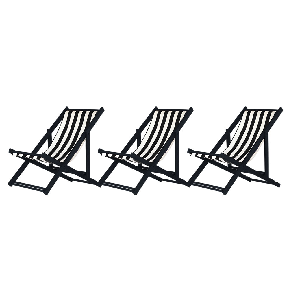 Kit 3 Espreguiçadeiras Dobrável Black SB-L Preto/Branco