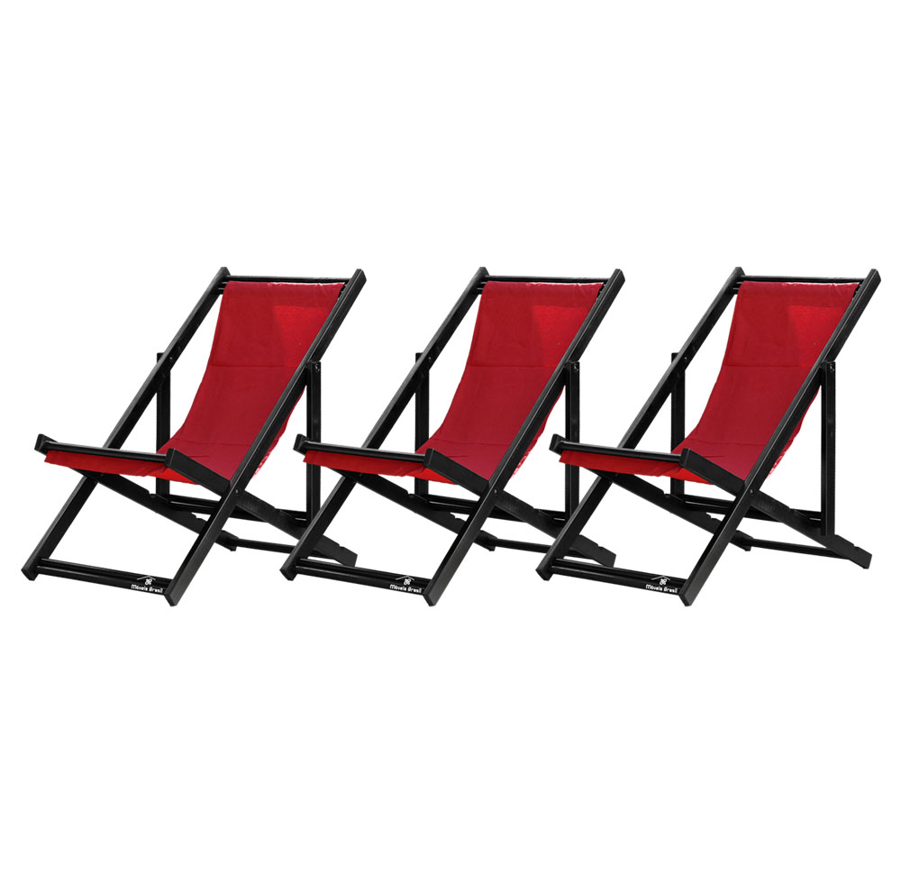 Kit 3 Espreguiçadeiras Dobrável Black SB-Vermelho