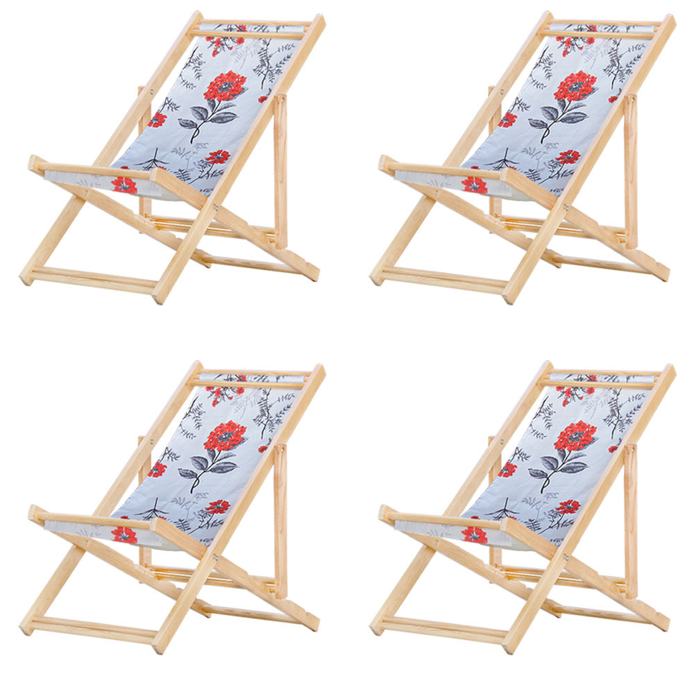 Kit 4 Cadeira Espreguiçadeira Dobrável S/B-Cinza Floral