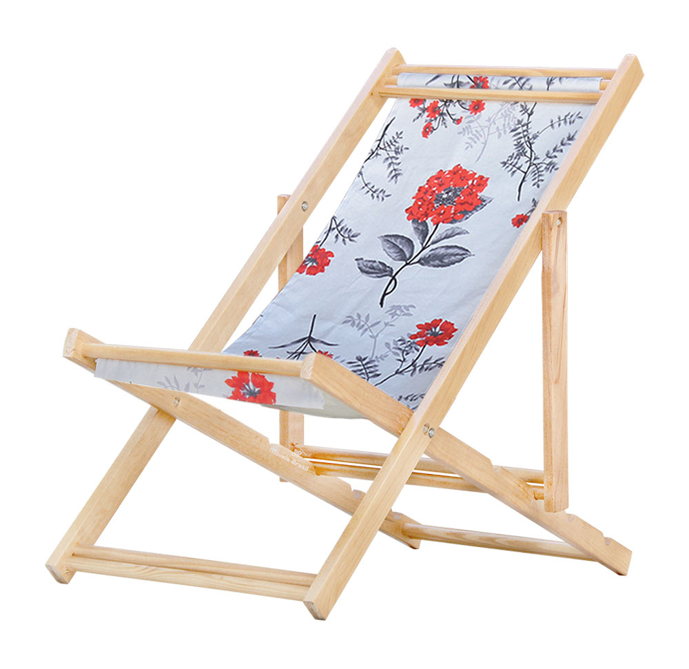 Kit 4 Cadeira Espreguiçadeira Dobrável S/B-Cinza Floral