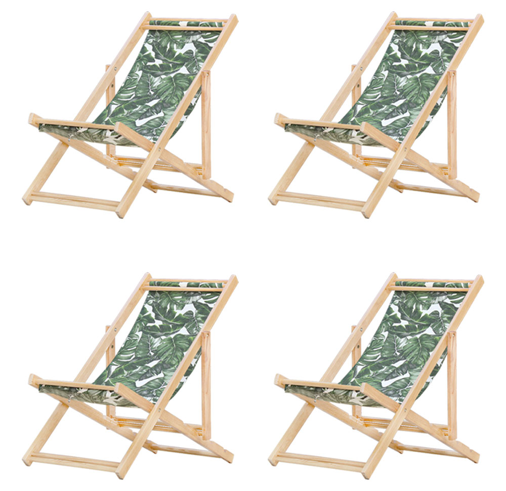 Kit 4 Cadeira Espreguiçadeira Dobrável S/B-Folhas Verdes