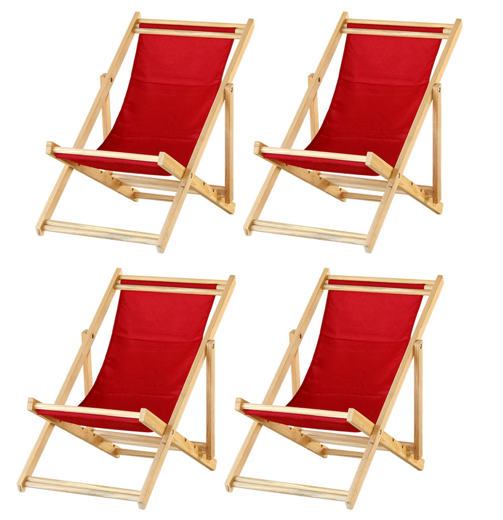 Kit 4 Cadeira Espreguiçadeira Dobrável S/B-Vermelho