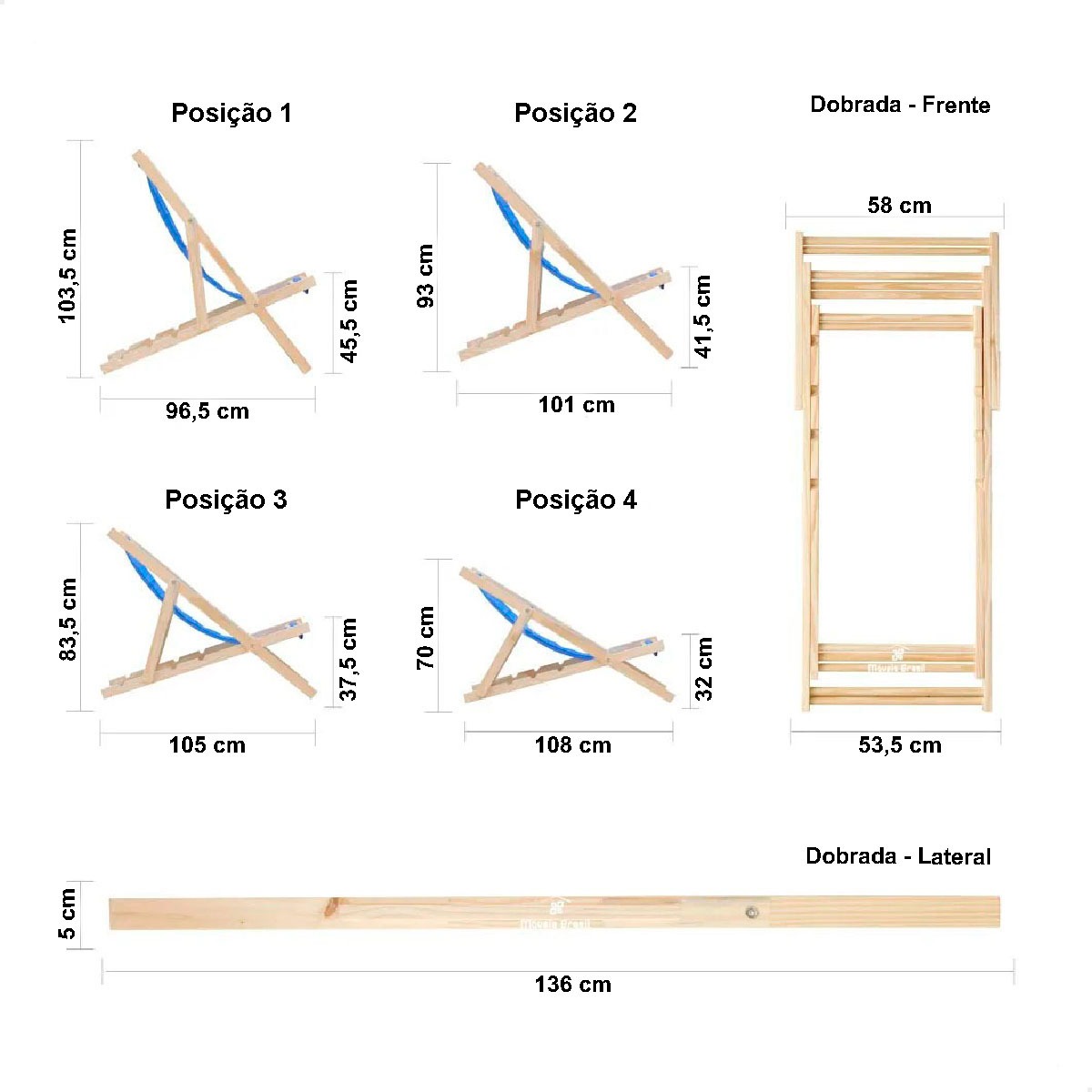 Kit 4 Cadeira Espreguiçadeira Dobrável S/B-Vermelho