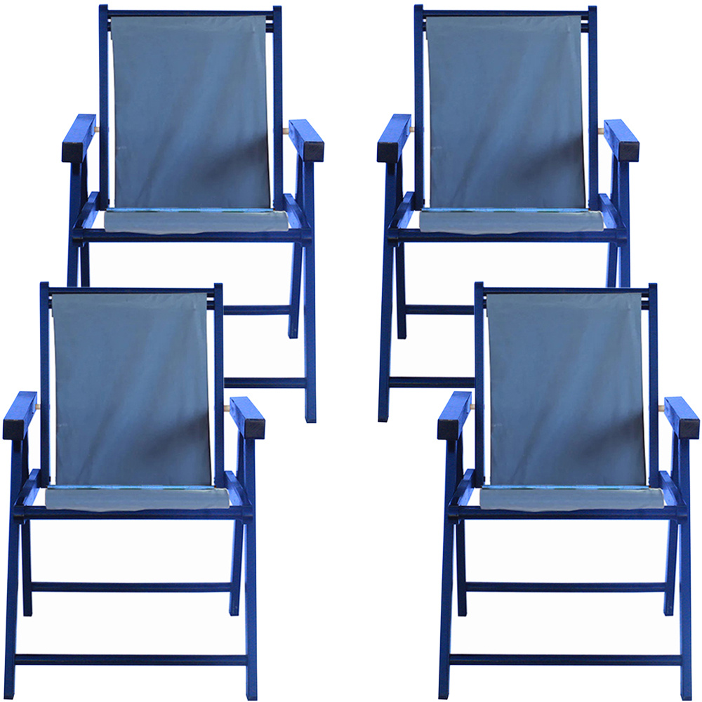 Kit 4 Cadeira Praia Dobrável Madeira Black-Azul Claro