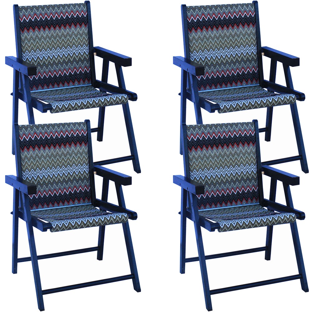 Kit 4 Cadeira Praia Dobrável Madeira Black-Chevron Vermelho