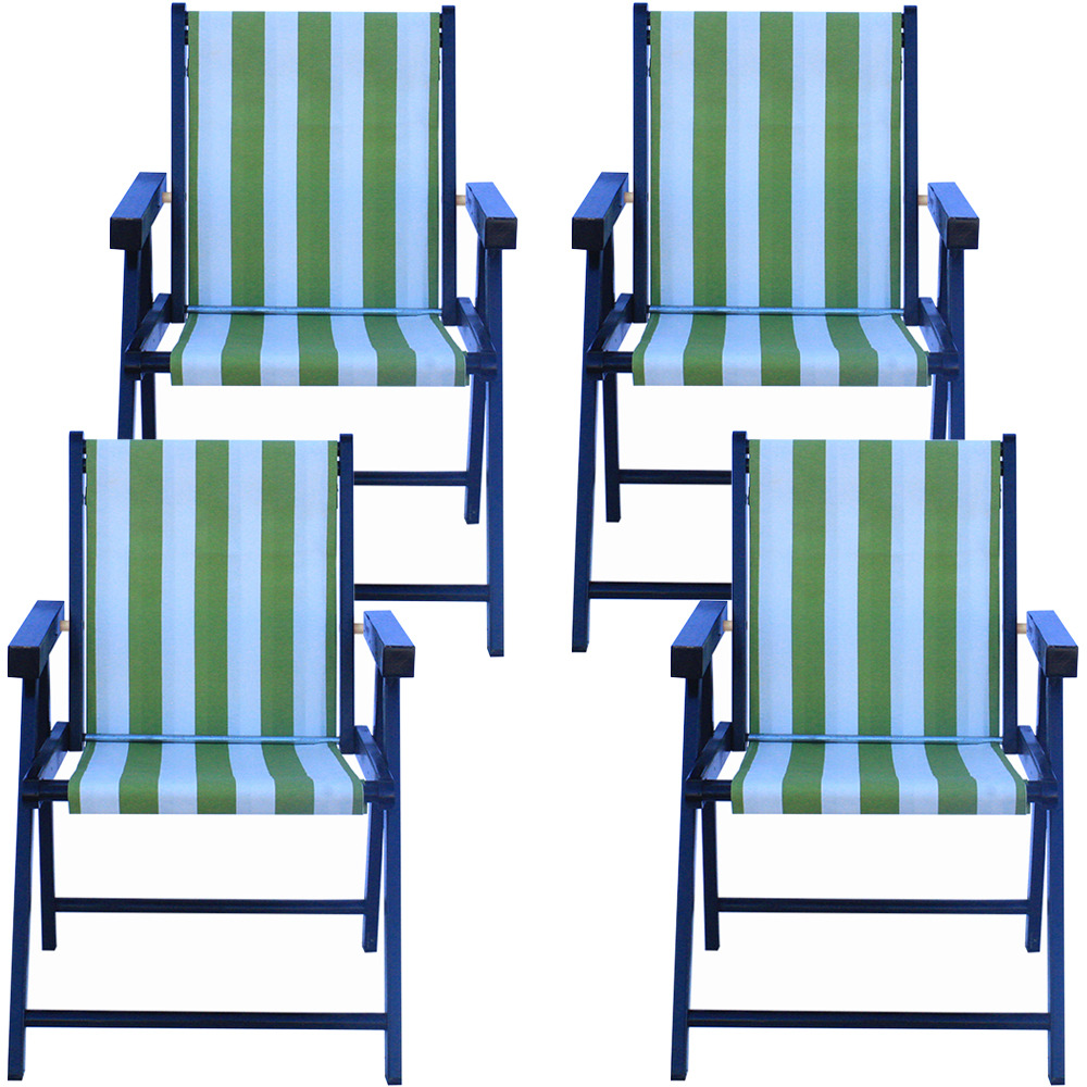 Kit 4 Cadeira Praia Dobrável Madeira Black-List Verde/Branco
