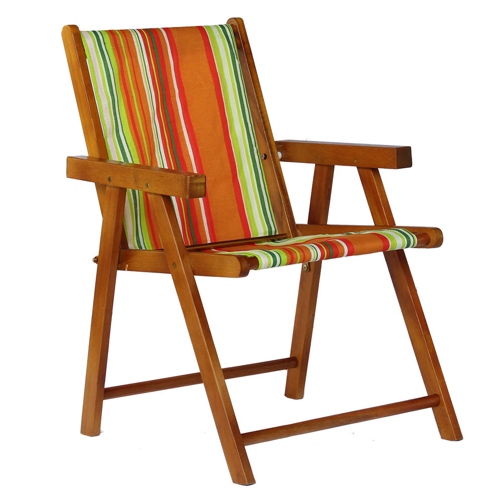 Kit 4 Cadeira Praia Dobrável Madeira Envernizada-List Laranja