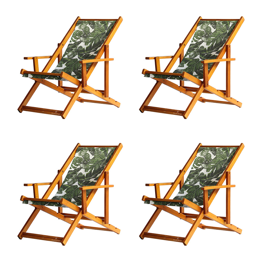 Kit 4 Espreguiçadeira Preguiçosa Dobrável Mel CB-Folhas Verdes