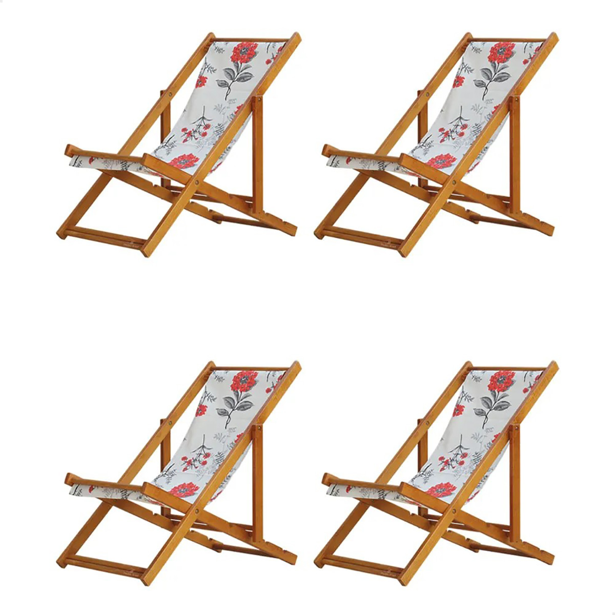 Kit 4 Espreguiçadeira Preguiçosa Dobrável Mel SB-Cinza Floral