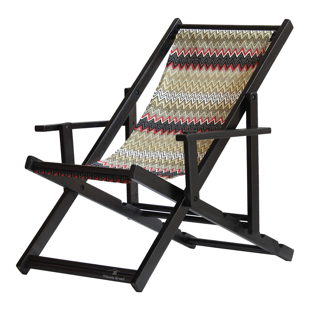 Kit 4 Espreguiçadeiras Dobrável Black CB-Chevron Vermelho