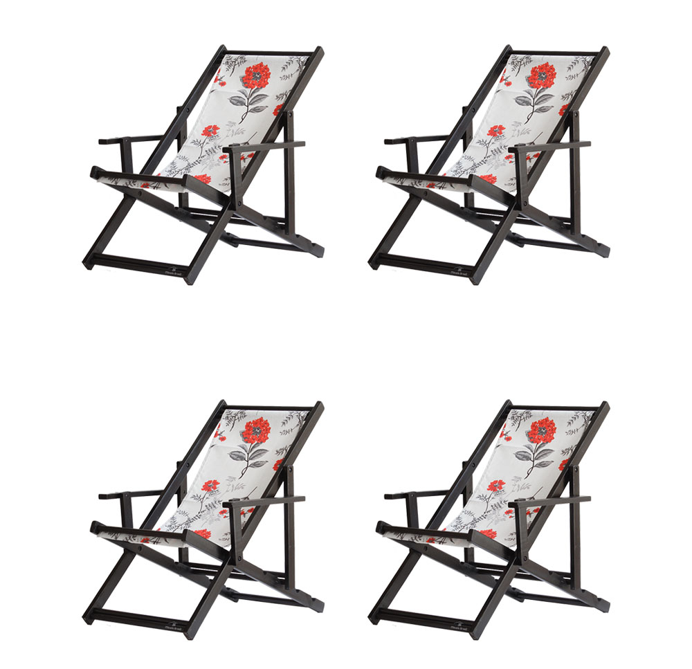 Kit 4 Espreguiçadeiras Dobrável Black CB-Cinza Floral
