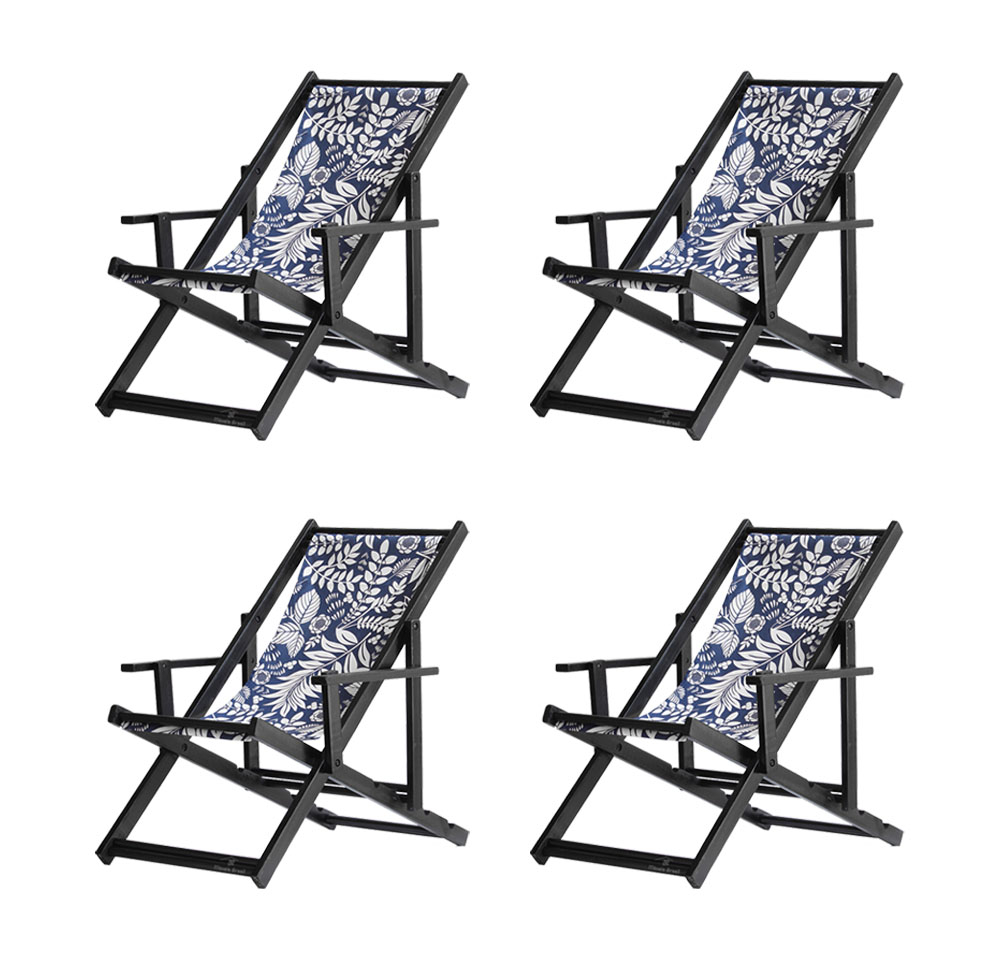 Kit 4 Espreguiçadeiras Dobrável Black CB-Folhas Brancas