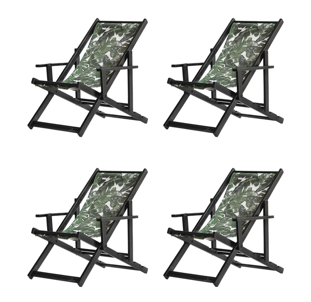 Kit 4 Espreguiçadeiras Dobrável Black CB-Folhas Verdes