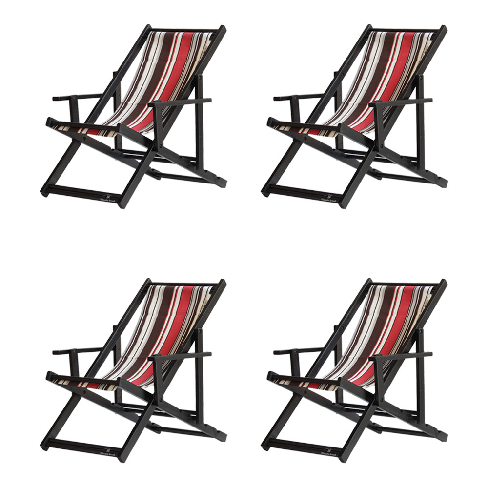 Kit 4 Espreguiçadeiras Dobrável Black CB-L Marrom/Vermelho