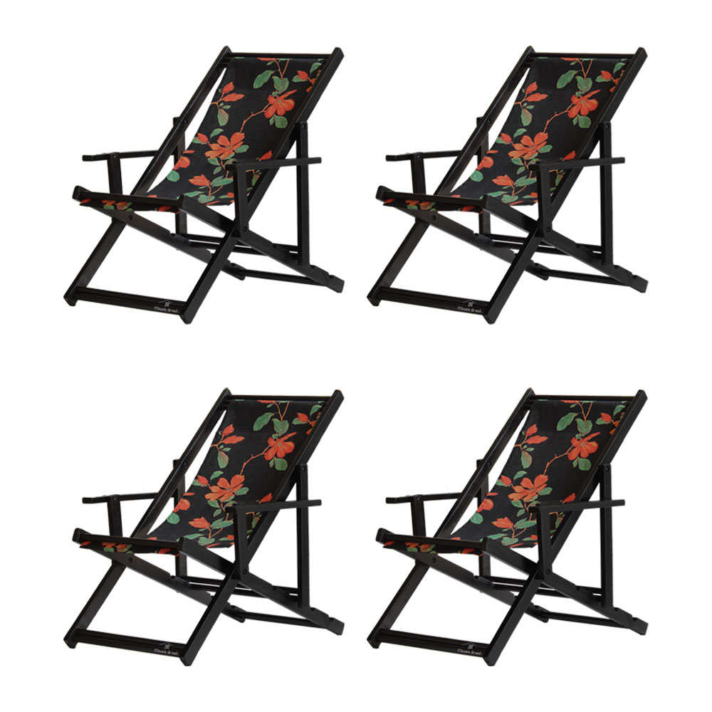 Kit 4 Espreguiçadeiras Dobrável Black CB-Preto Flores
