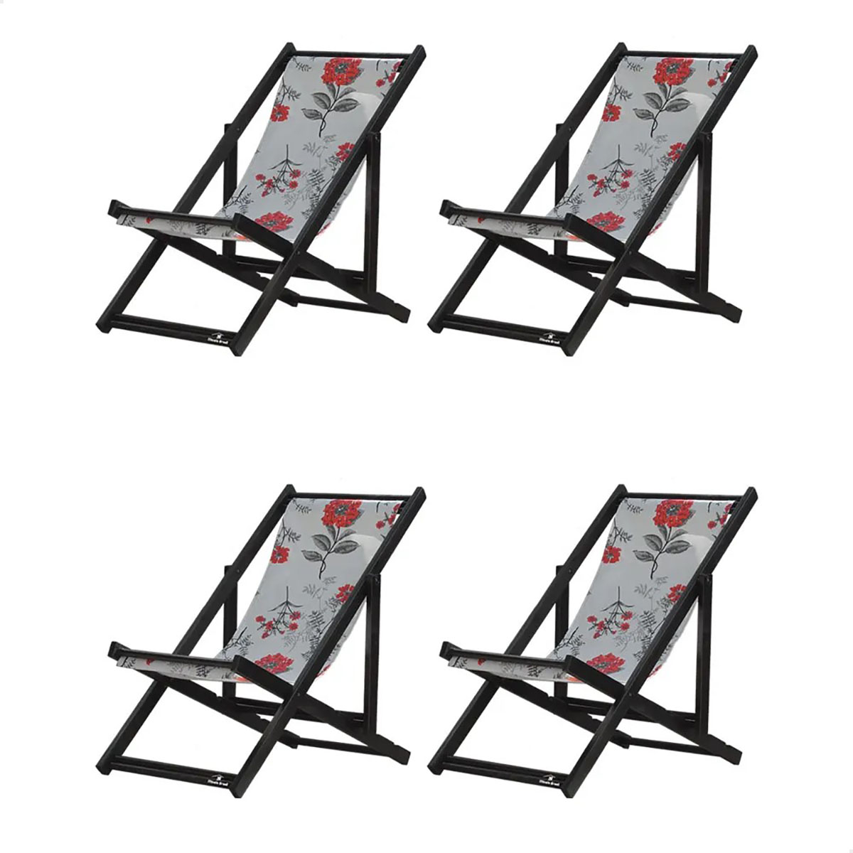 Kit 4 Espreguiçadeiras Dobrável Black SB-Cinza Floral