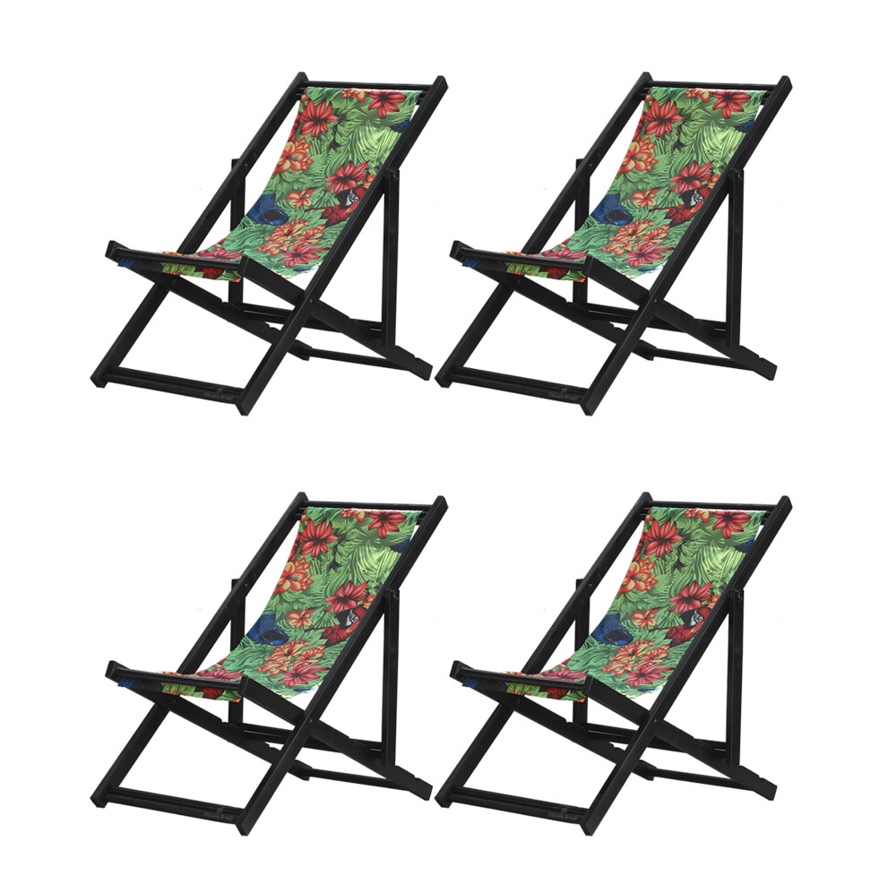 Kit 4 Espreguiçadeiras Dobrável Black SB-Cinza Floral
