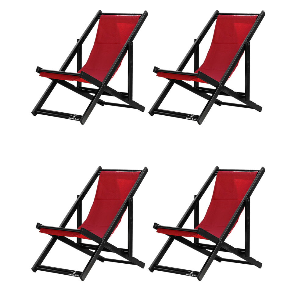 Kit 4 Espreguiçadeiras Dobrável Black SB-Vermelho