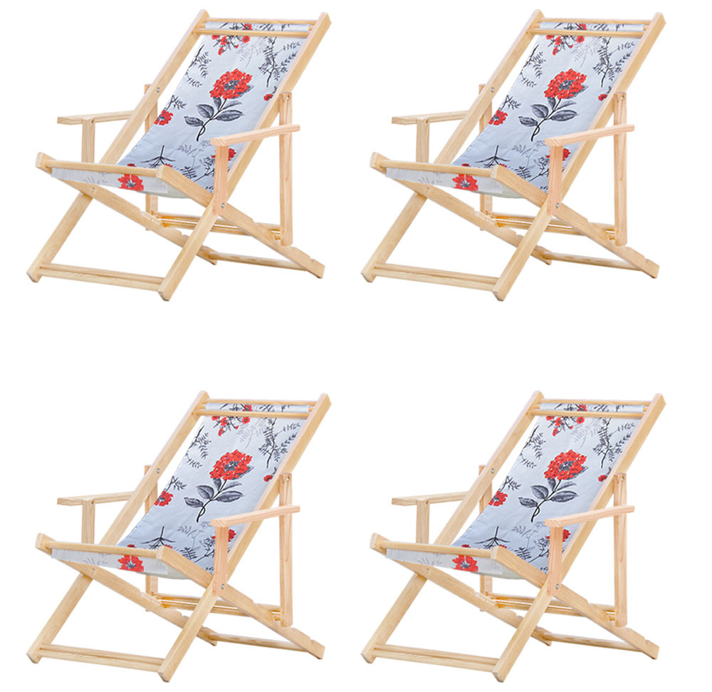 Kit 4 Espreguiçadeiras Preguiçosa Dobrável C/B-Cinza Floral