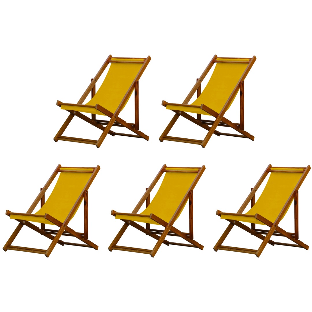 Kit 5 Cadeira Espreguiçadeira Dobrável Mel SB-Amarelo