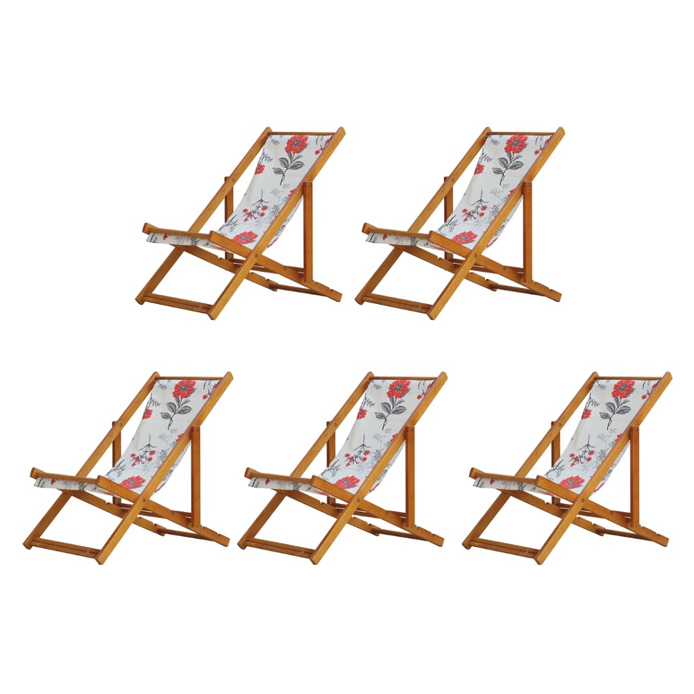 Kit 5 Cadeira Espreguiçadeira Dobrável Mel SB-Cinza Floral