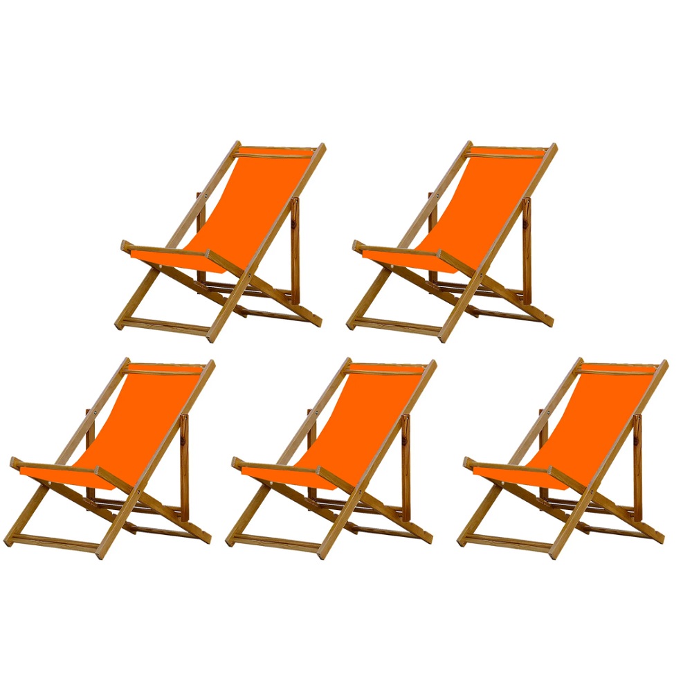 Kit 5 Cadeira Espreguiçadeira Dobrável Mel SB-Laranja