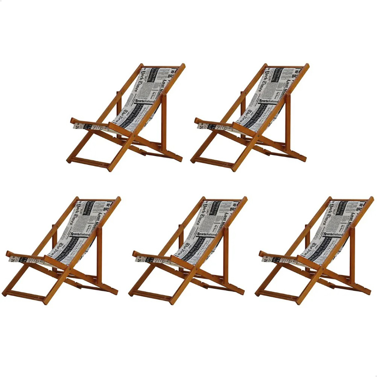 Kit 5 Cadeira Espreguiçadeira Dobrável Mel SB-Triang Azul