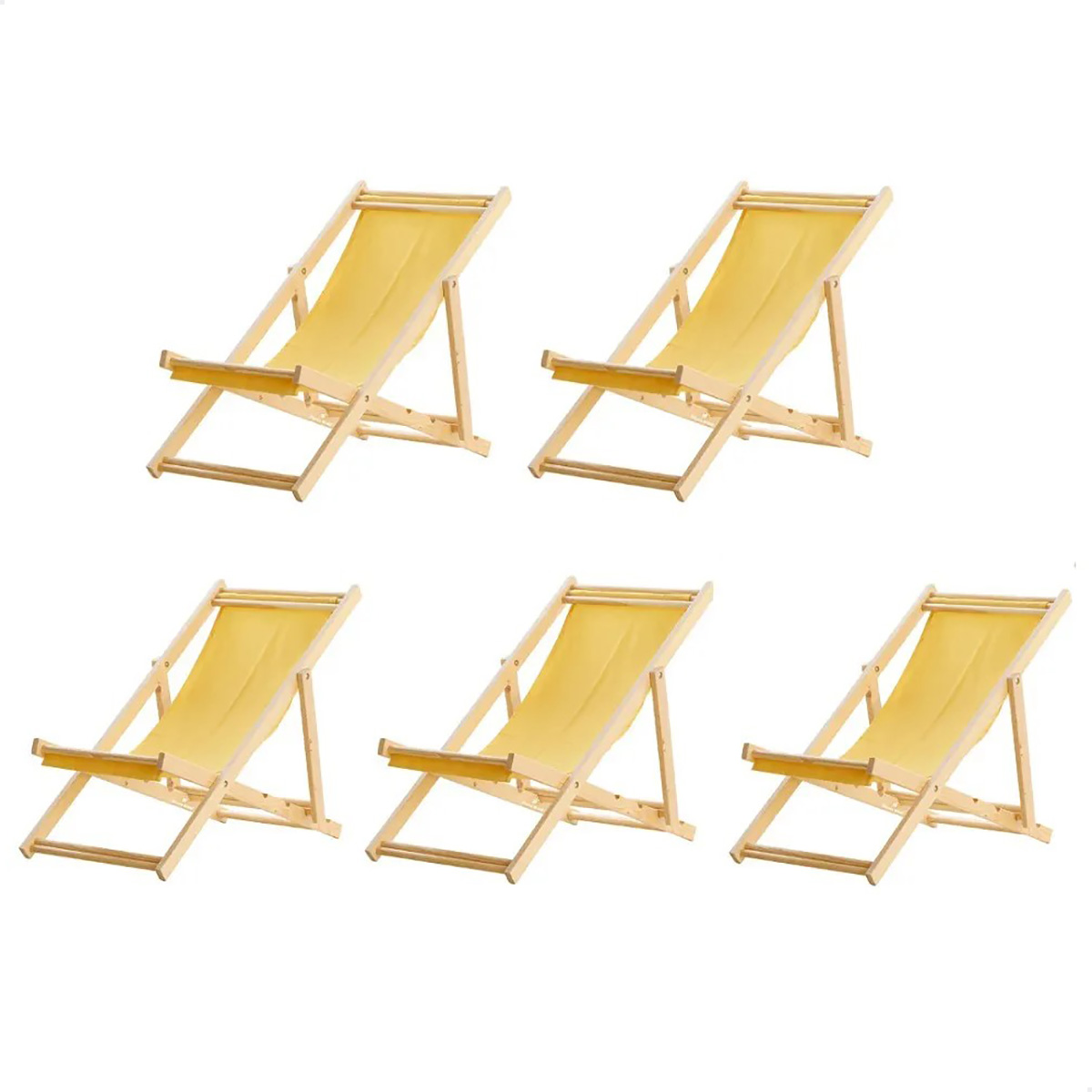 Kit 5 Cadeira Madeira Espreguiçadeira Dobrável SB-Amarelo