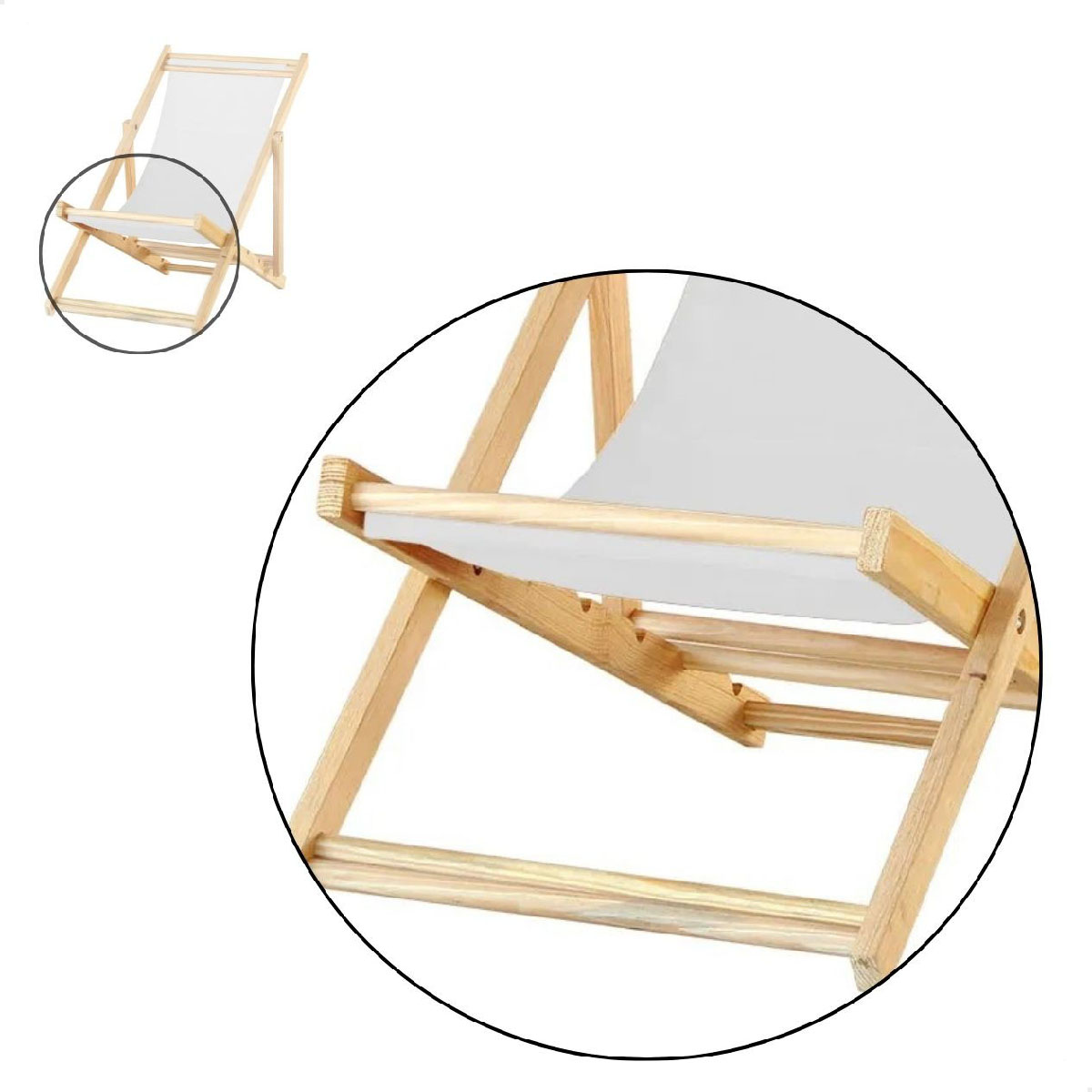 Kit 5 Cadeira Madeira Espreguiçadeira Dobrável SB-Branco