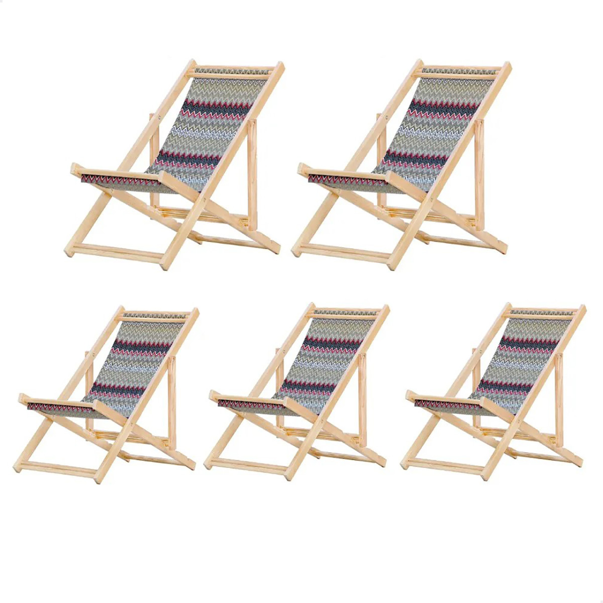 Kit 5 Cadeira Madeira Espreguiçadeira Dobrável SB-Chevron Vermelho