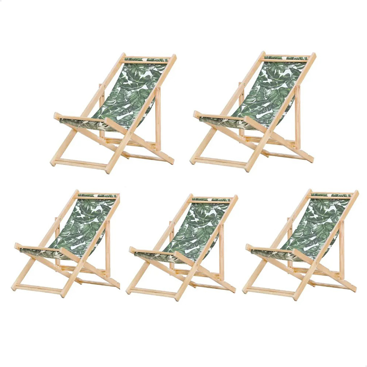 Kit 5 Cadeira Madeira Espreguiçadeira Dobrável SB-Folhas Verdes